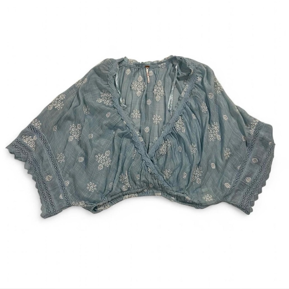Free People Teal Floral Blouse